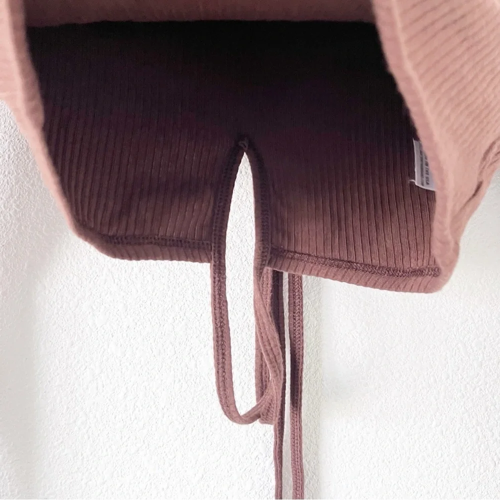 Stillwater Rib Cross Chocolate Brown Long Sleeve Crop Top - Picture 5 of 8